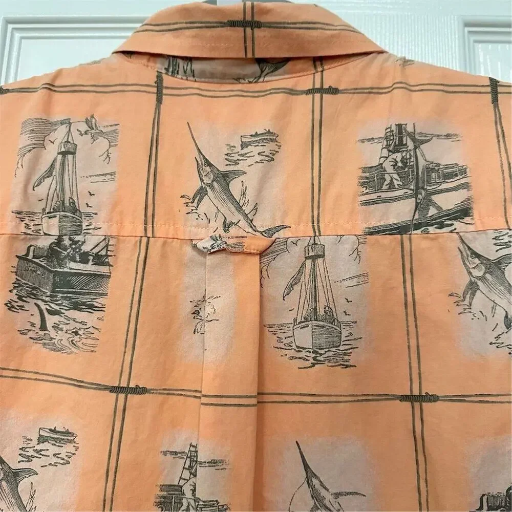 Columbia River Lodge Men's XL Peach Fish Print Button-Up Shirt - Picture 3 of 8